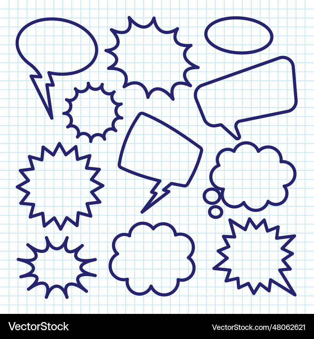 Hand drawn comic speech bubbles on checkered paper Hand drawn comic speech bubbles on checkered paper vector image