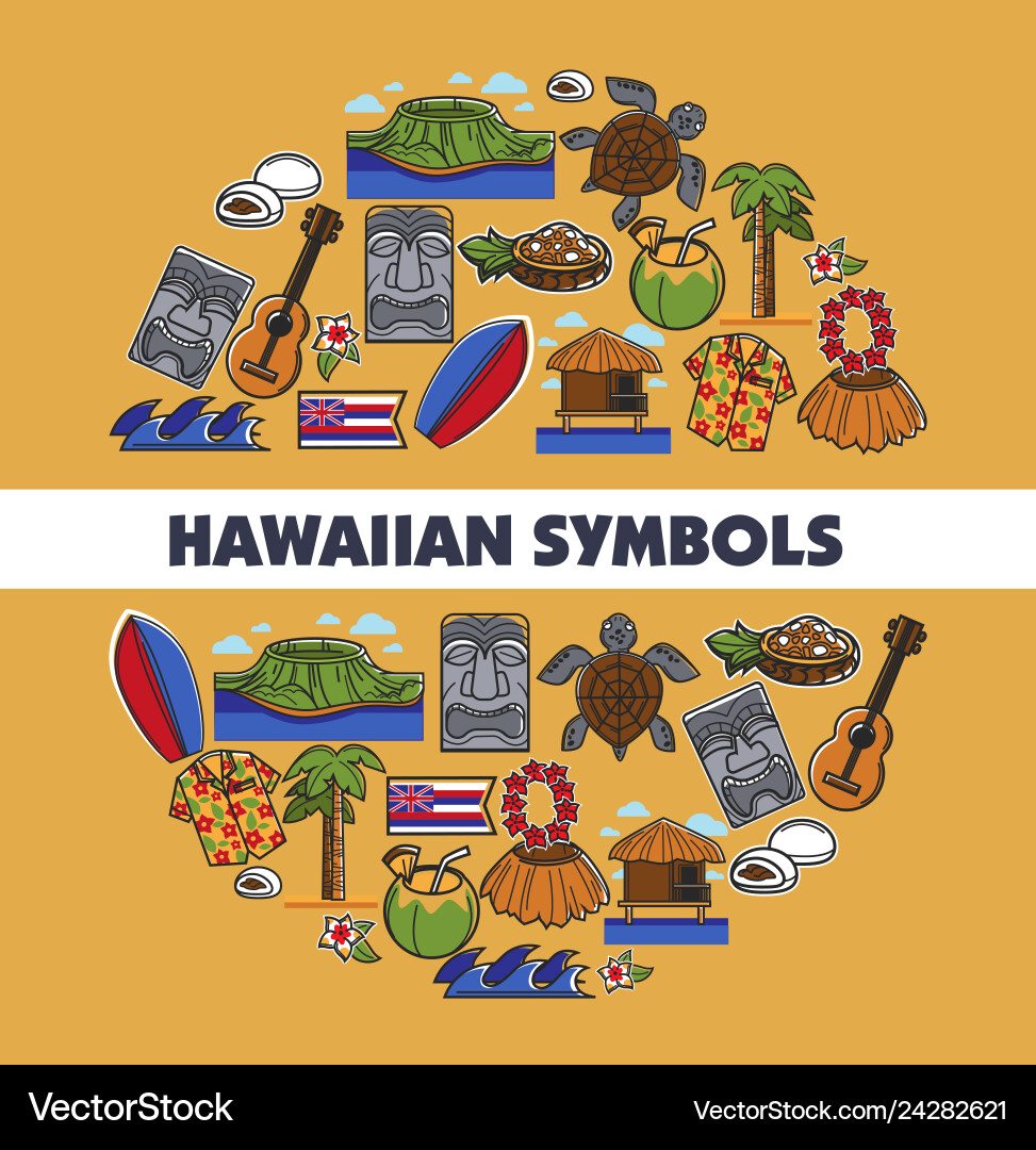 Hawaiianische Symbole Reisen tropische Insel hawaii Hawaiianische Symbole Reisen tropische Insel hawaii vektorbild