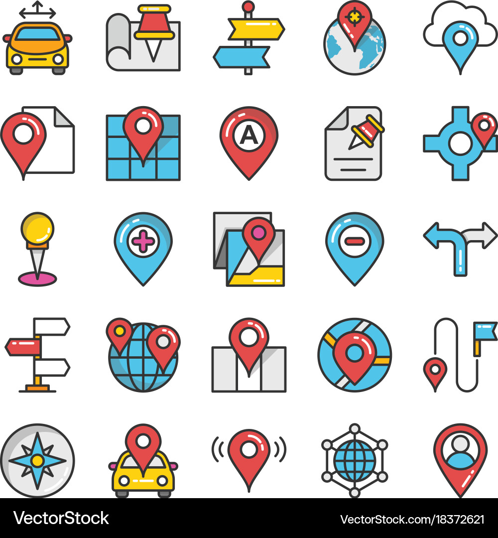 Maps and navigation colored icons set 6 vector image