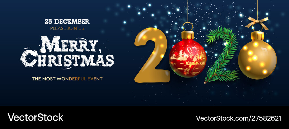 Merry christmas and happy new year 2020 banner Merry christmas and happy new year 2020 banner vector image