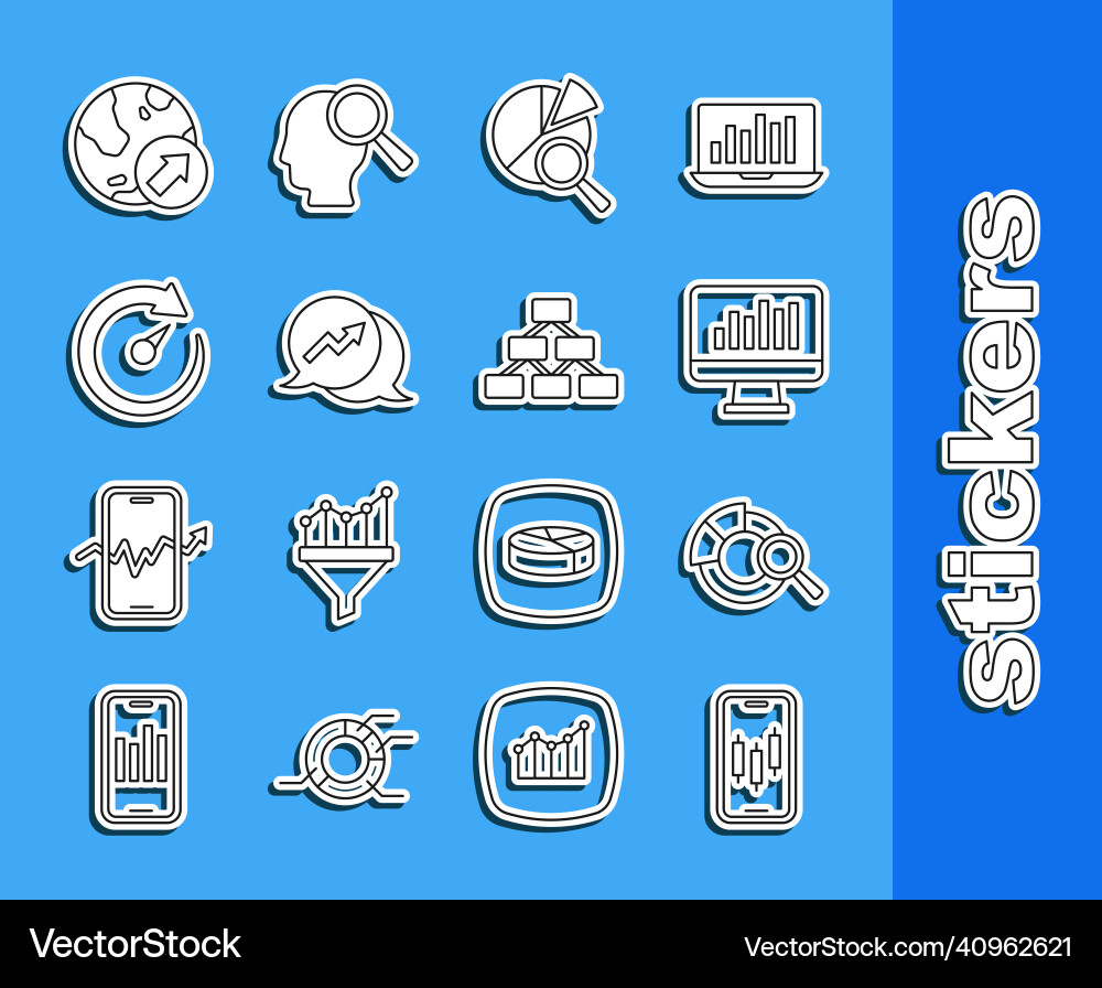 Set line mobile stock trading search data Set line mobile stock trading search data vector image