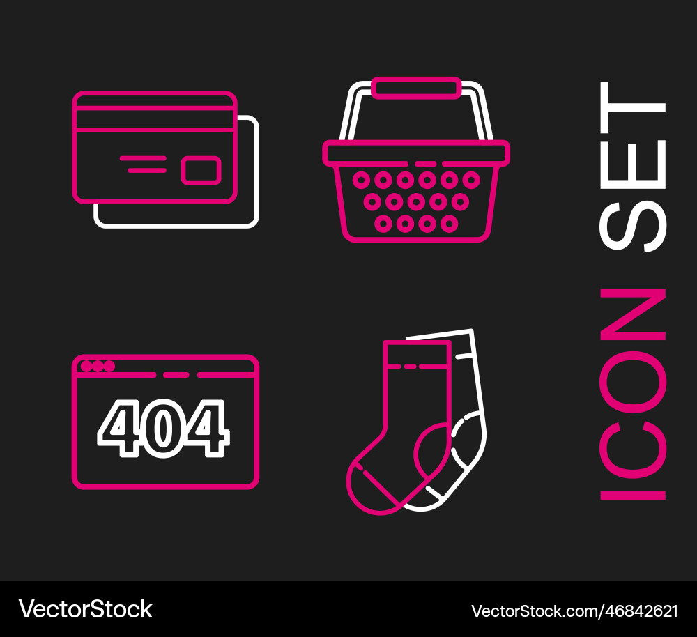 Set line socks page with a 404 error shopping Set line socks page with a 404 error shopping vector image