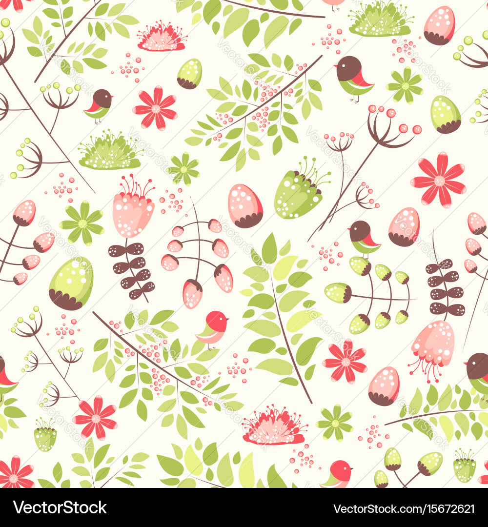 Spring fresh seamless pattern with birds leaves Vector Image