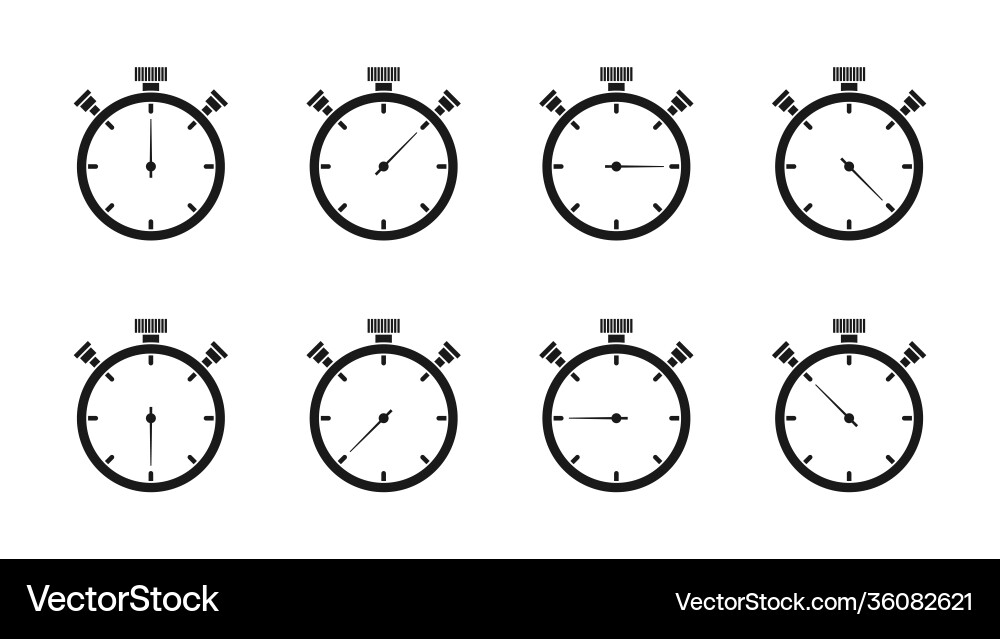 Timer clock stopwatch isolated set icons vector image
