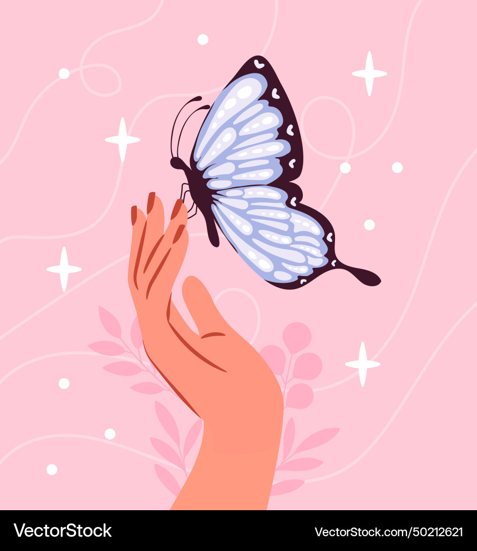 Weibliche Hand mit Schmetterling Weibliche Hand mit Schmetterling vektorbild