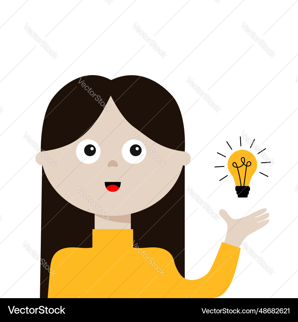 Woman young girl pointing to showing idea light Woman young girl pointing to showing idea light vector image