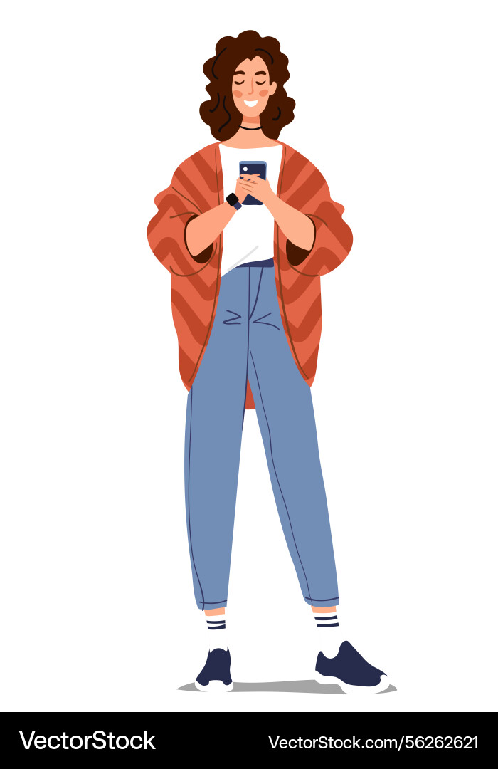 Young modern teenage girl using phone woman Young modern teenage girl using phone woman vector image