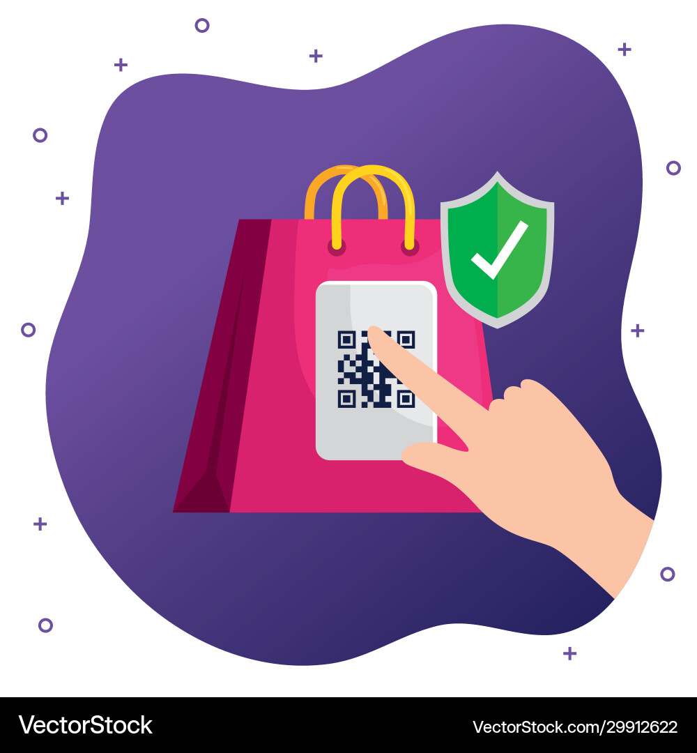 Code qr in bag shopping with icons Vector Image