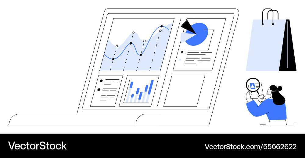 Data analysis with graphs and charts on laptop Data analysis with graphs and charts on laptop vector image
