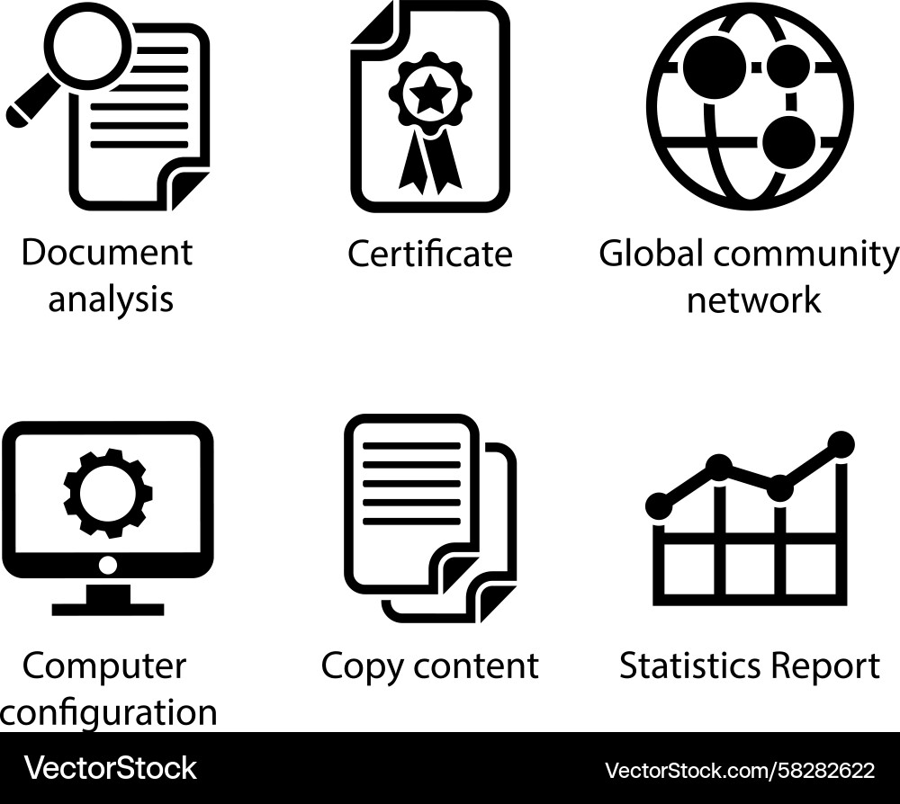 Document & Network Analysis Icons Vector Image