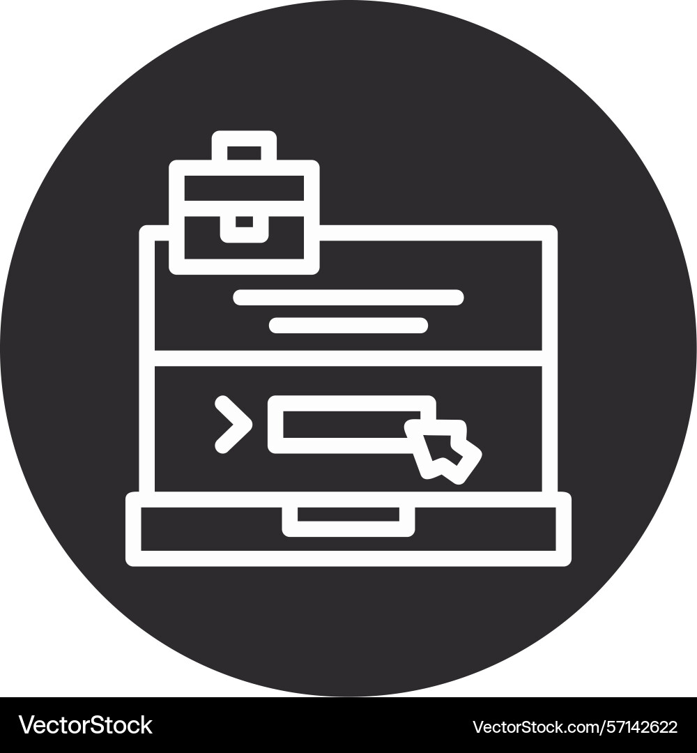 Laptop with a apply here button inverted circle Vector Image