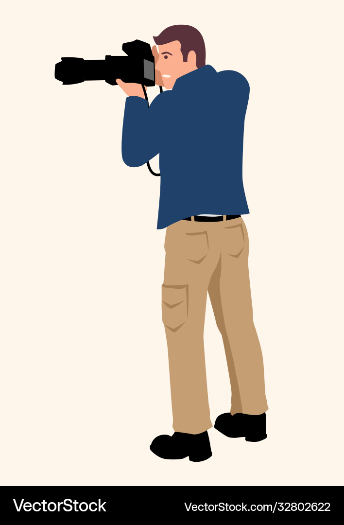 Man using a professional dslr camera with tele Man using a professional dslr camera with tele Vector Image