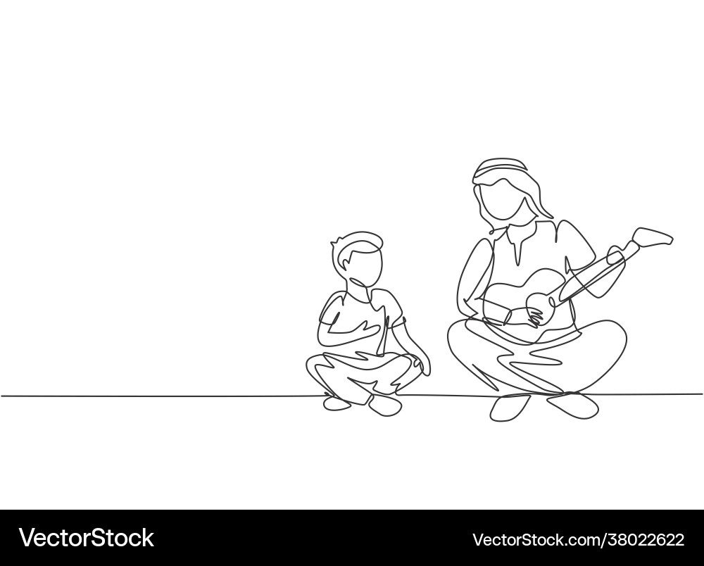 One single line drawing young arabian father One single line drawing young arabian father Vector Image