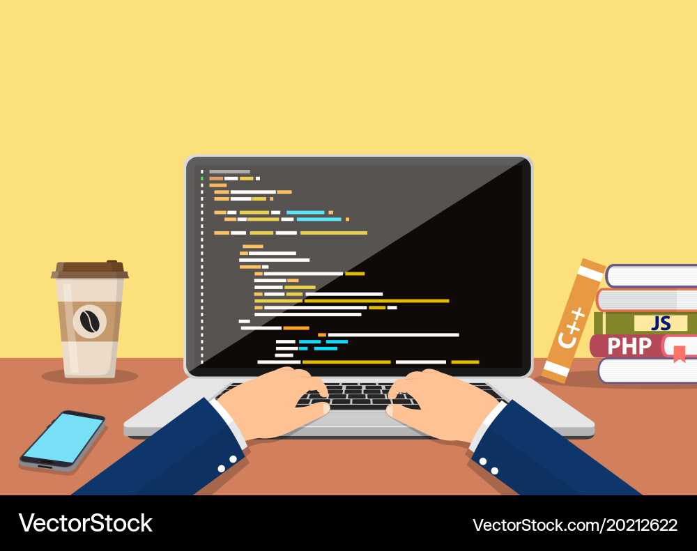 Programmer Working on Laptop vector image