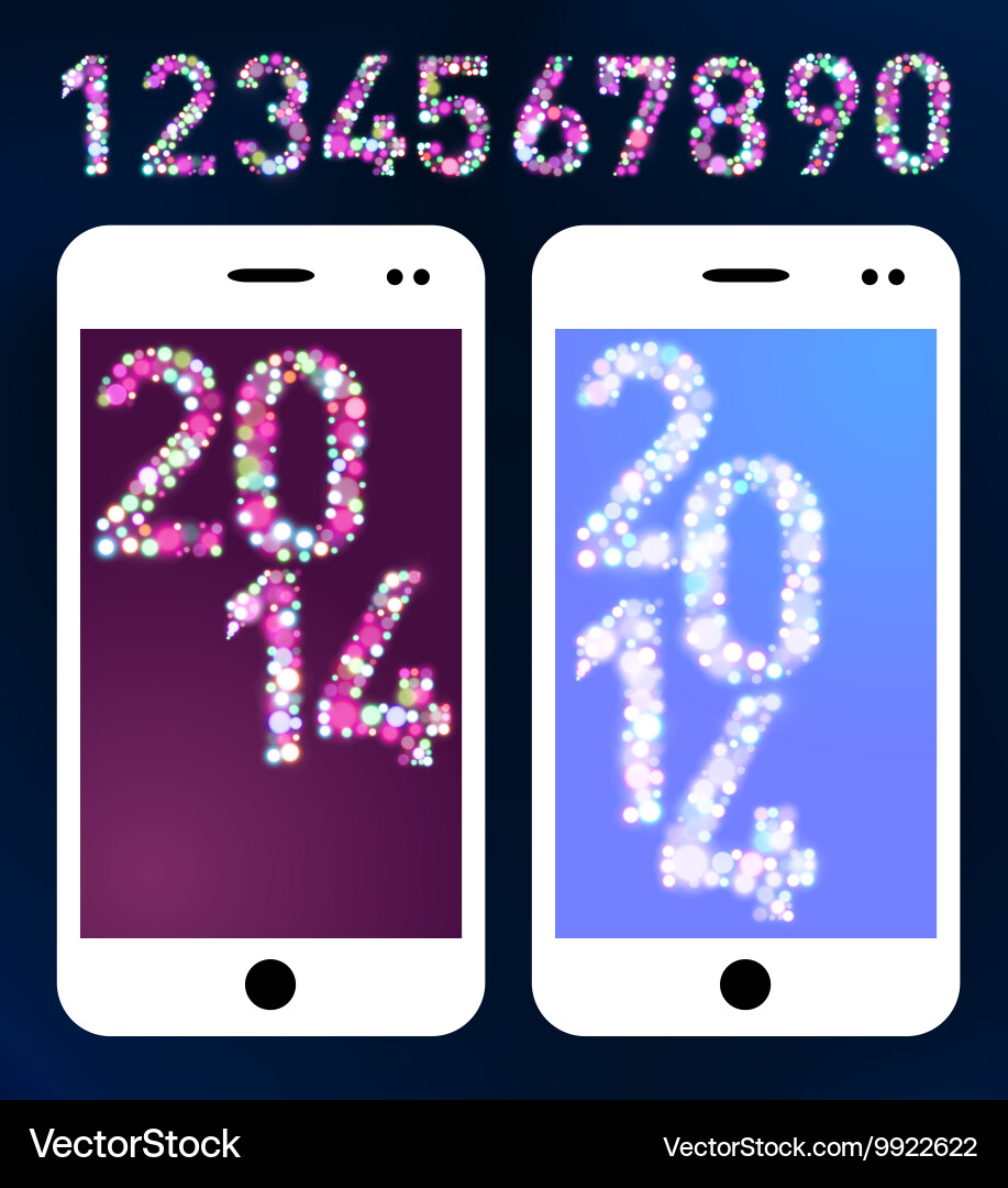 Set of numbers from bokeh lights Vector Image