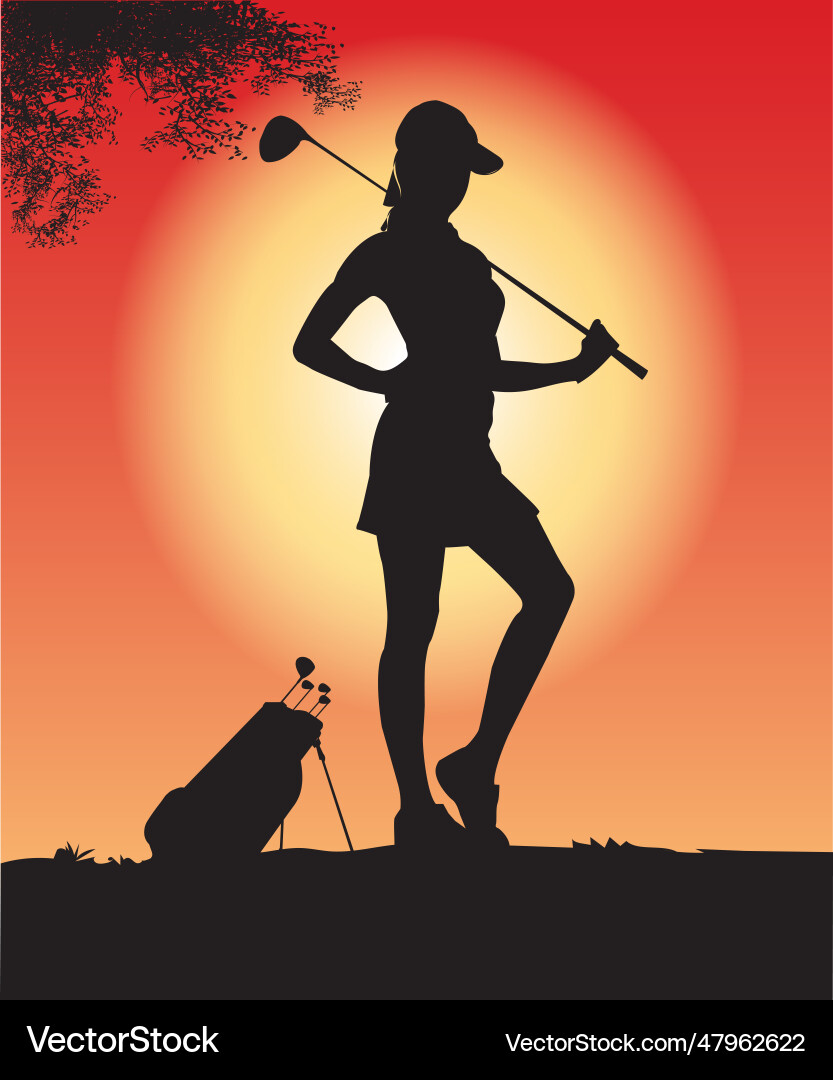 Silhouette of female golfe – Royalty-Free Vector | VectorStock, image size:833x1080