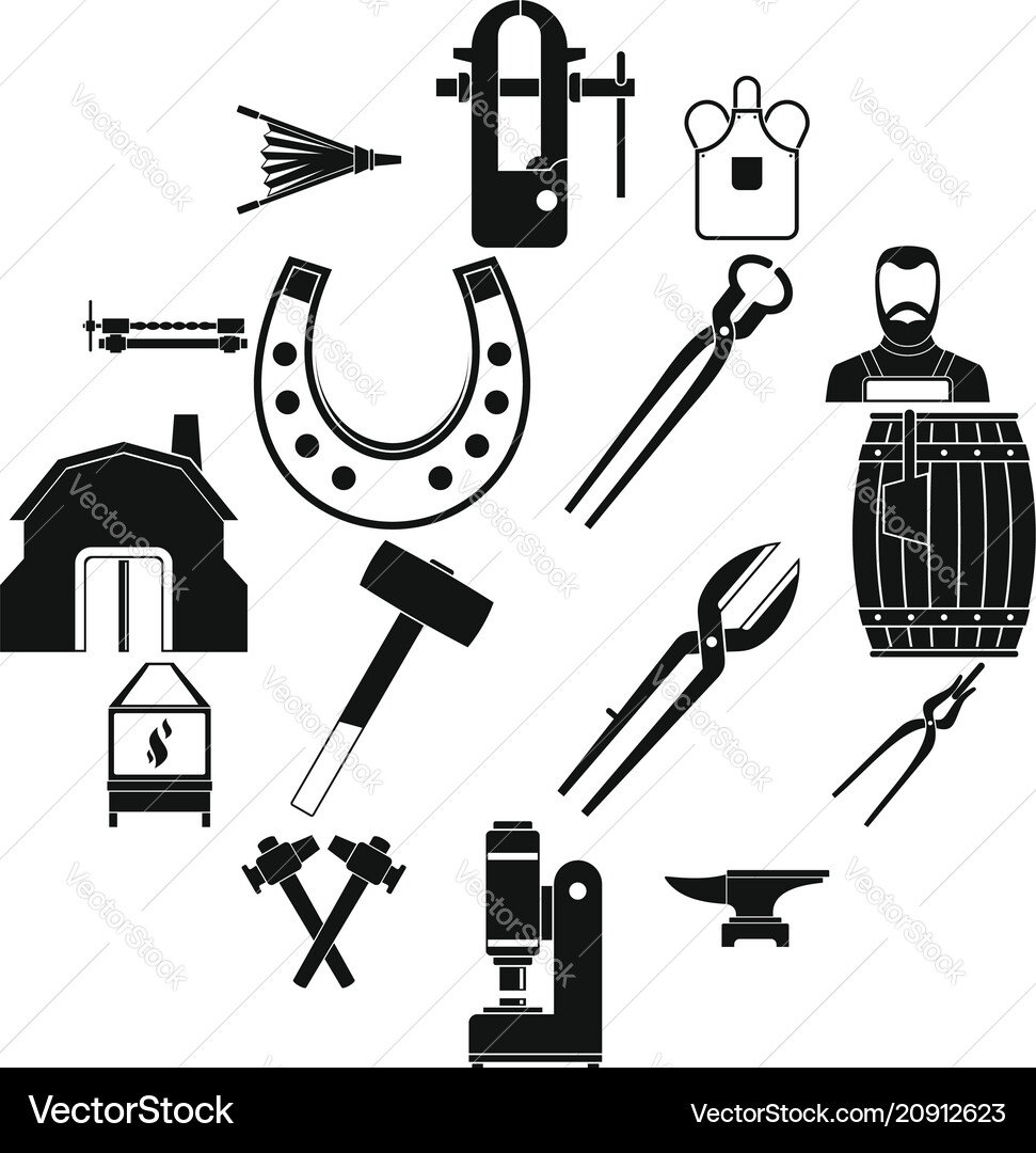 Blacksmith icons set simple style Blacksmith icons set simple style vector image