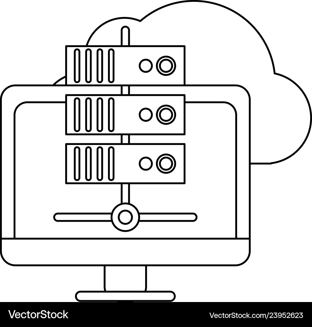 Computer database and cloud computing black vector image