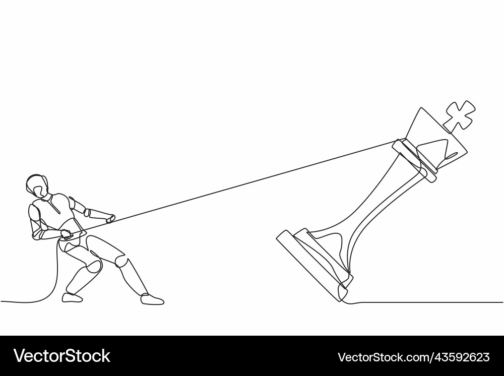 Continuous one line drawing robots standing vector image