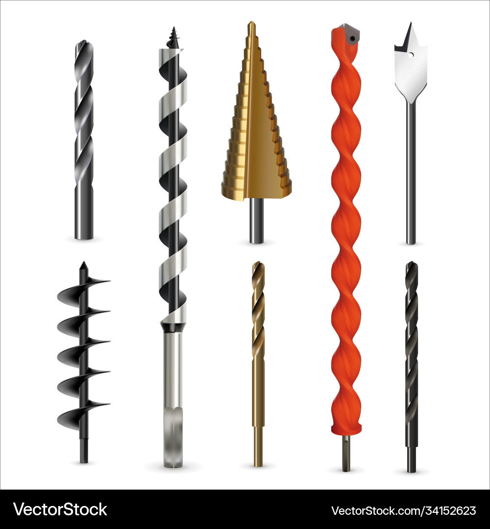 Drill bits and auger for various types materials Drill bits and auger for various types materials vector image