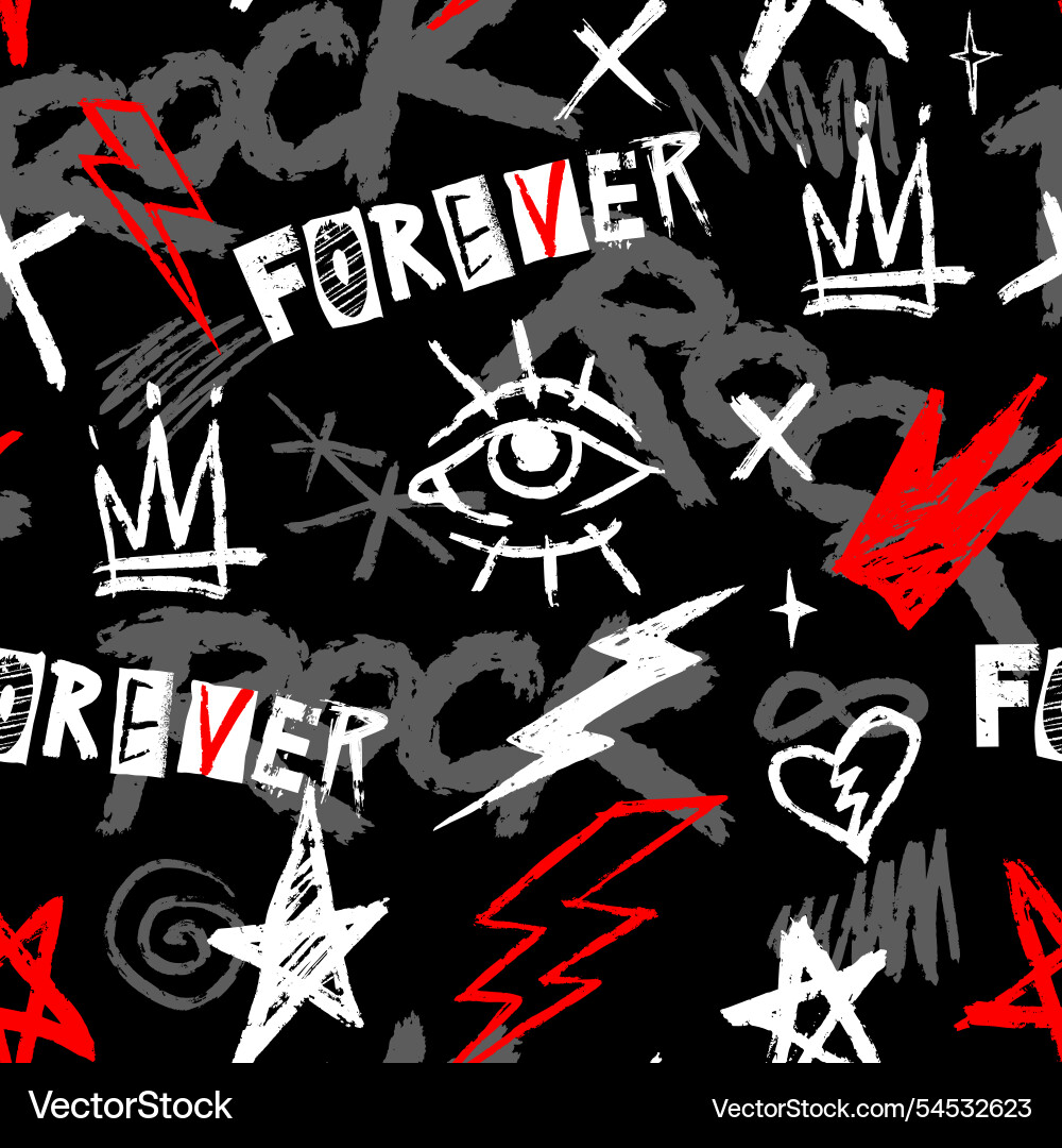 Dynamic rock-themed pattern with bold graphics Vector Image