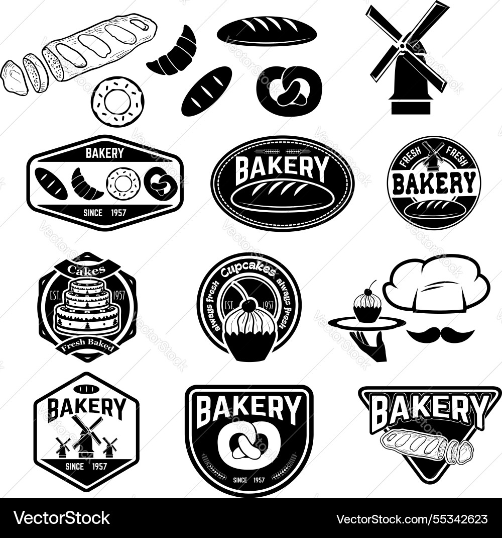 Fresh bakery labels cupcakes design Fresh bakery labels cupcakes design Vector Image