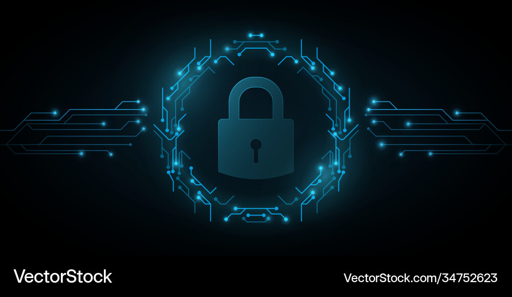 Lock icon in frame circuit computer board vector image