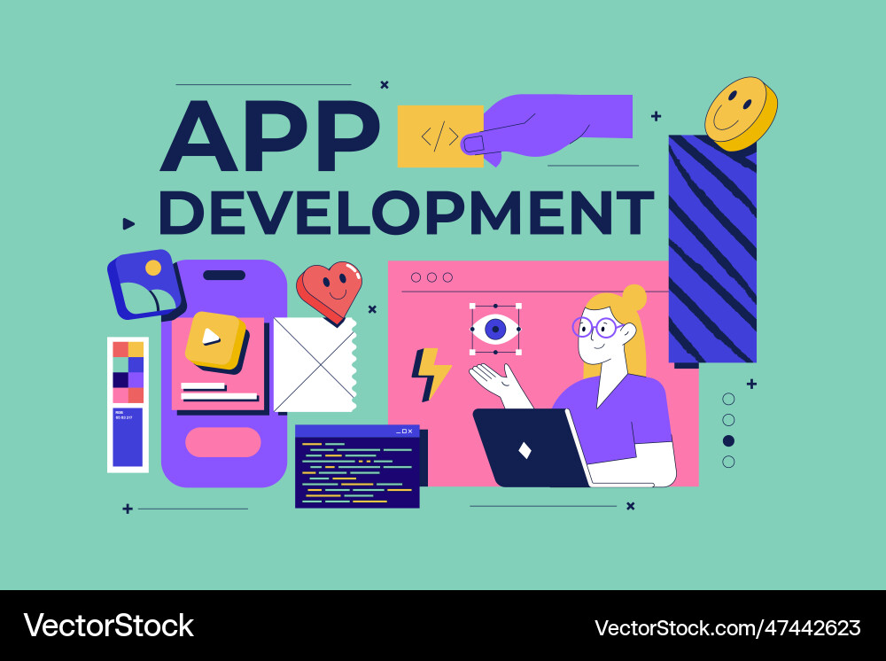 Modern flat line concept of app development Modern flat line concept of app development vector image