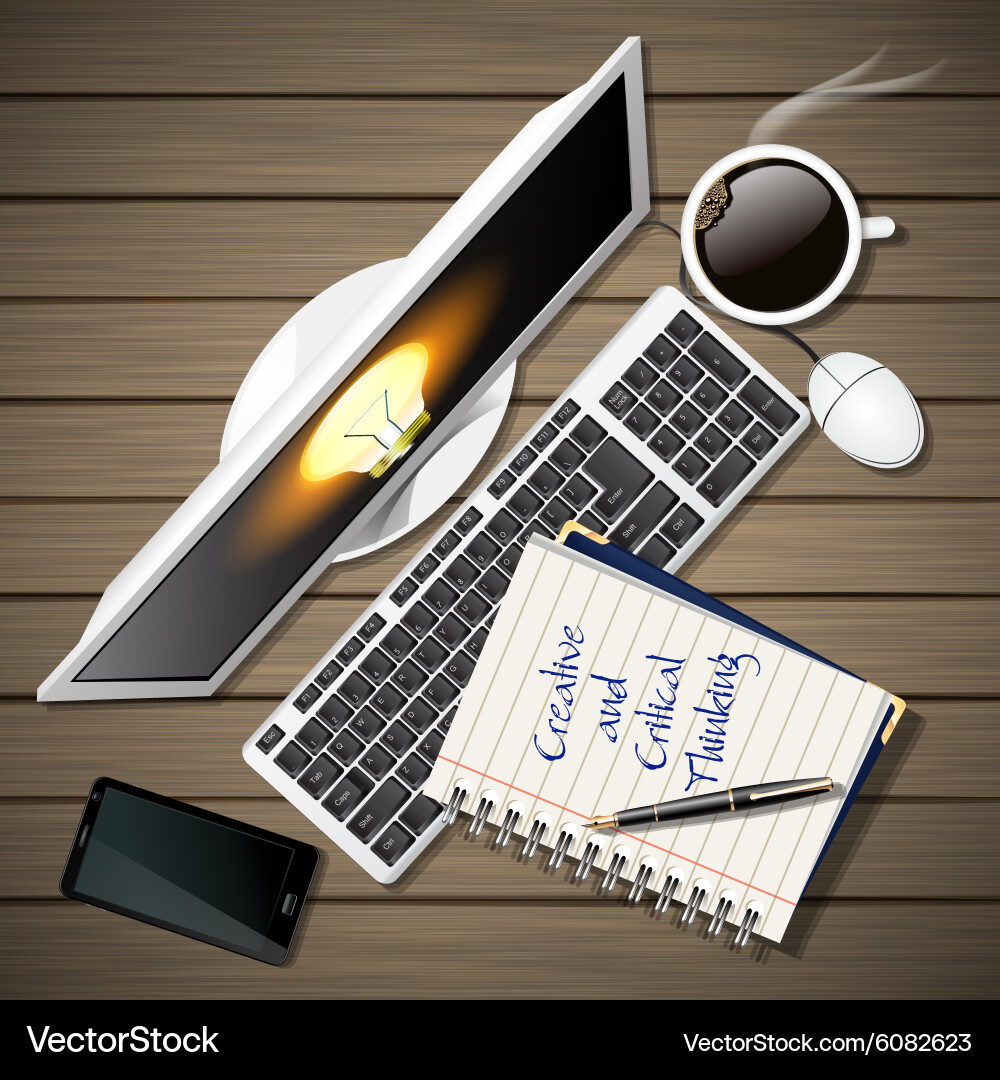 Notebook and computer with mobile phone coffee vector image