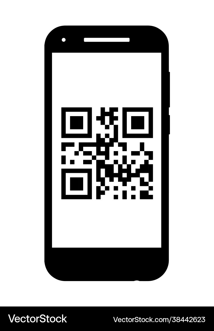 Phone with qr code on screen Phone with qr code on screen Vector Image