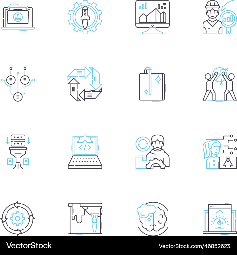 Project tracking linear icons set progress Project tracking linear icons set progress Vector Image