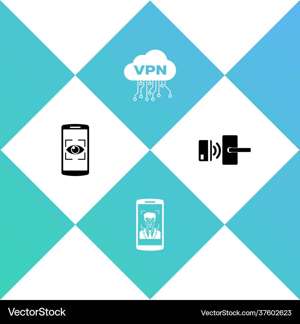 Set mobile and eye scan face recognition cloud Set mobile and eye scan face recognition cloud vector image