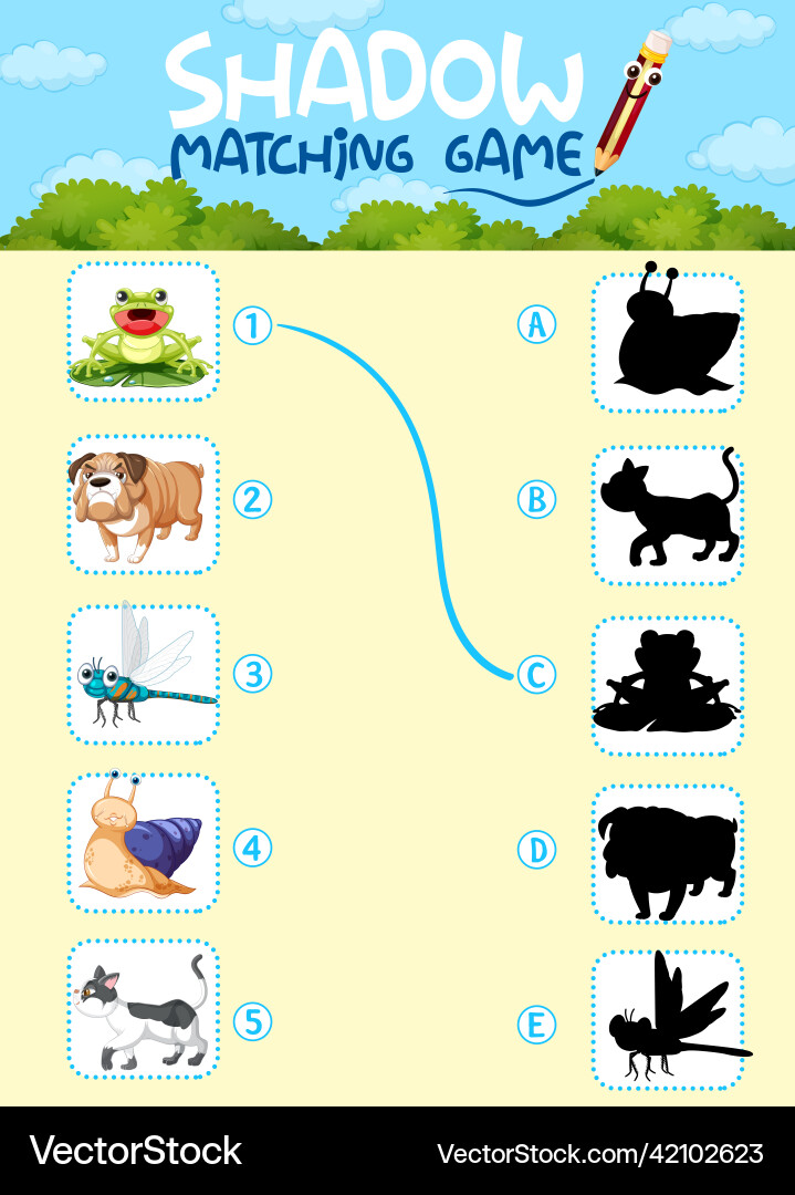 Shadow matching game template Vector Image