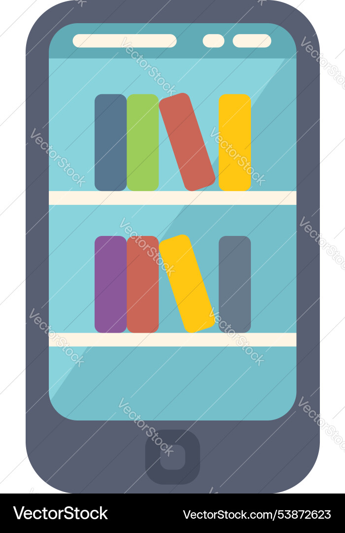 Smartphone displaying bookshelf with colorful Smartphone displaying bookshelf with colorful vector image