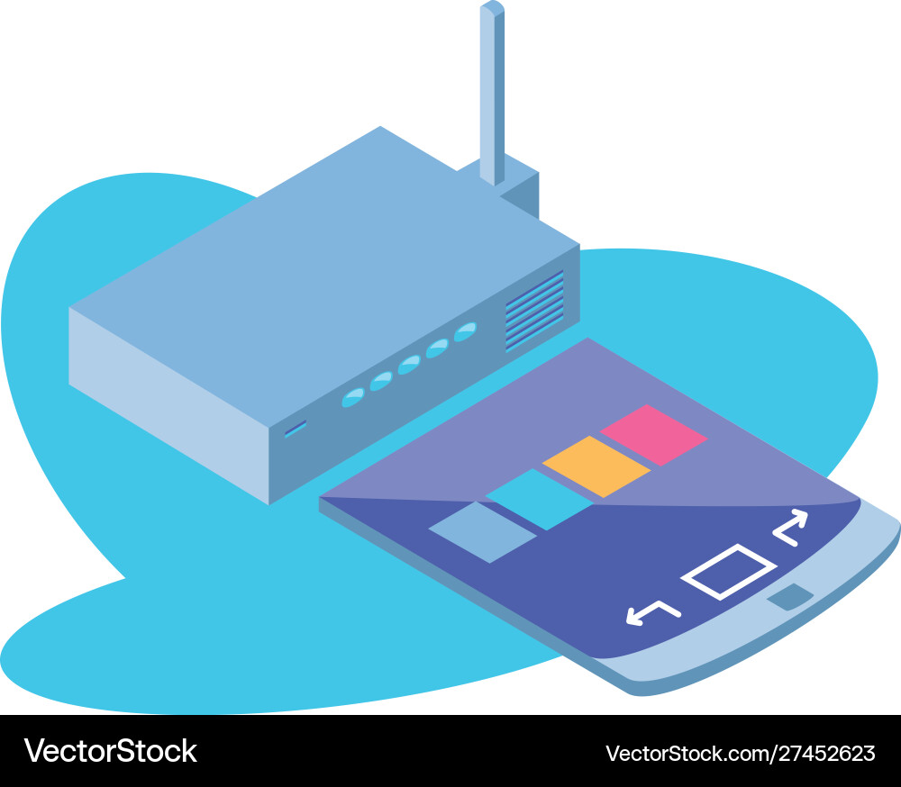 Smartphone screen with wireless router Smartphone screen with wireless router Vector Image