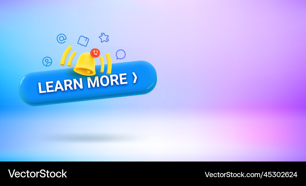 Learn more button with icons 3d banner copy vector image