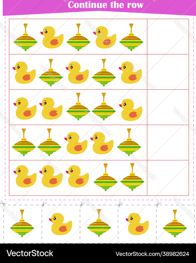 Logic game for children we continue rows Logic game for children we continue rows vector image
