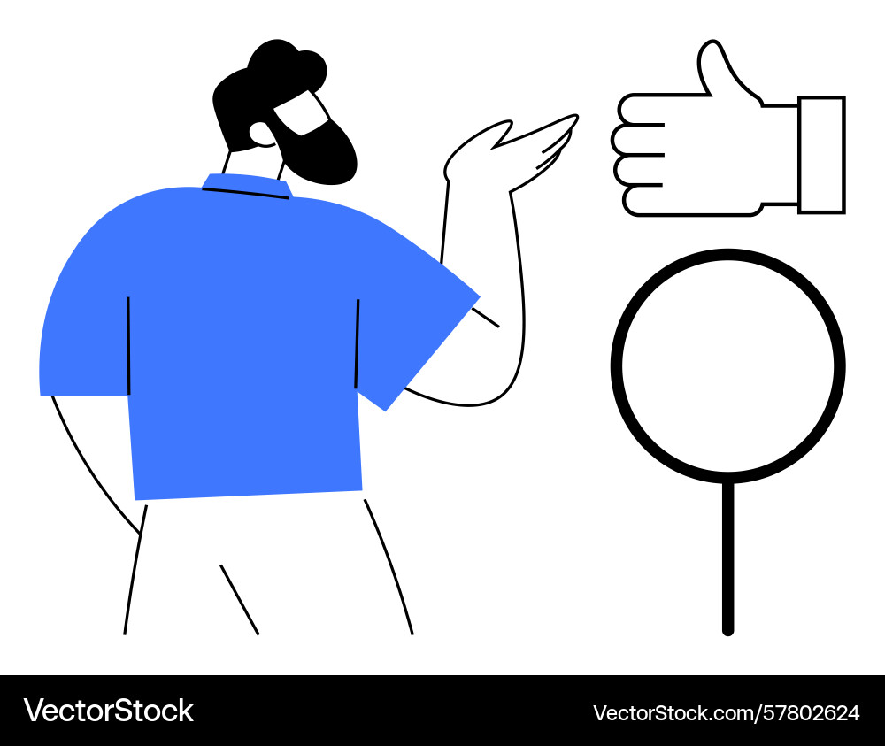 Man gesturing to symbols of communication Man gesturing to symbols of communication Vector Image
