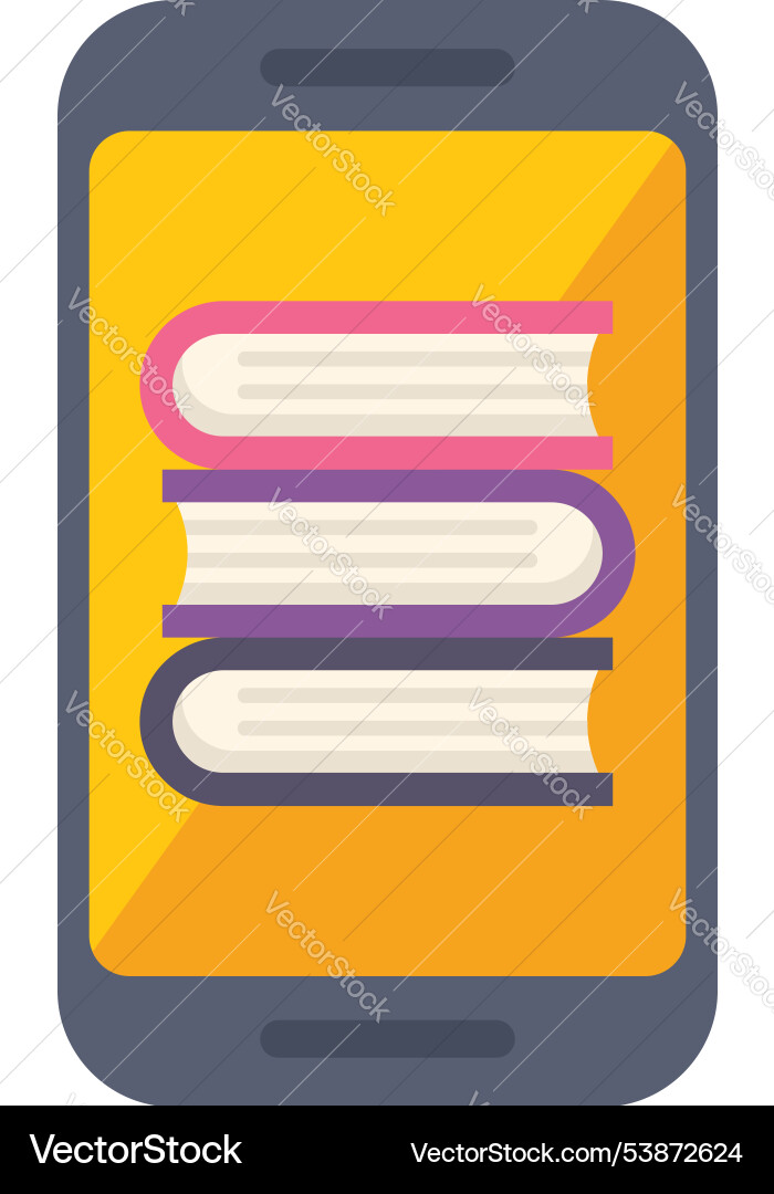 Mobile phone displaying stack of three books for e Mobile phone displaying stack of three books for e Vector Image