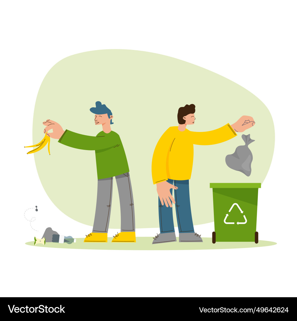 People throw away garbage in right and wrong ways Vector Image