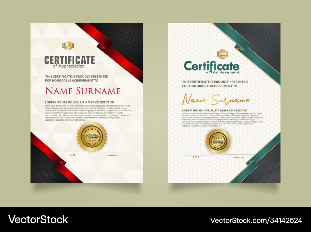 Set certificate template with ribbon stripes Set certificate template with ribbon stripes Vector Image