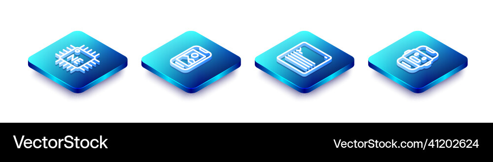 Set isometric line processor cpu mobile phone Set isometric line processor cpu mobile phone vector image