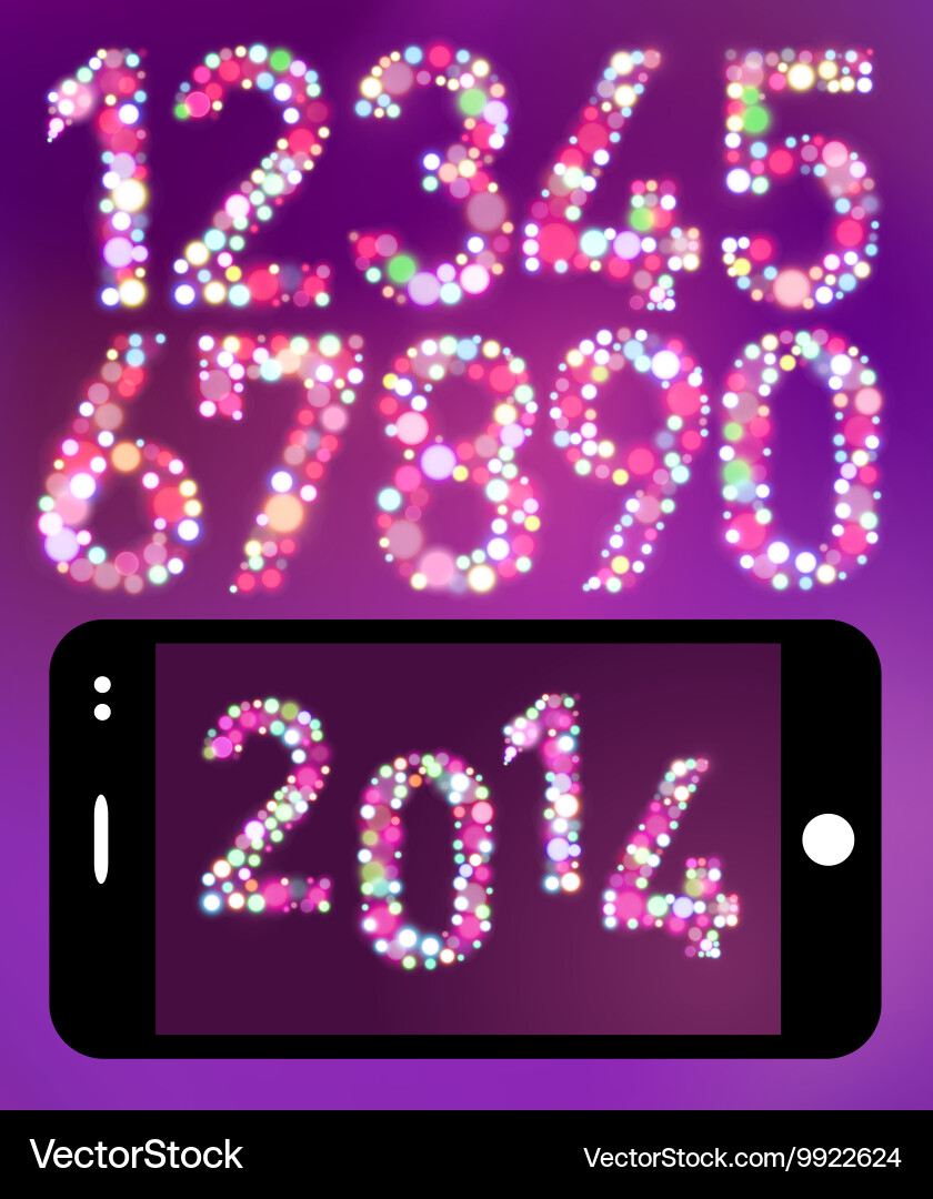 Set of numbers from bokeh lights Vector Image
