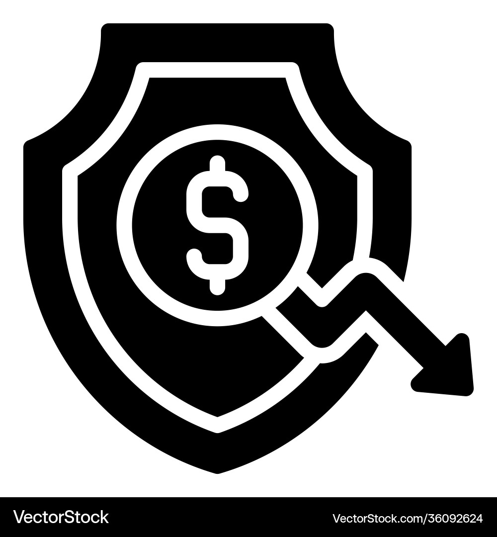 Shield with coin and decrease arrow icon vector image
