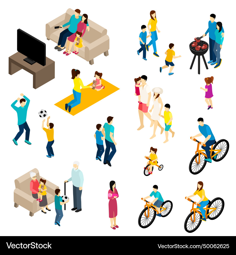 Family isometric set Family isometric set vector image