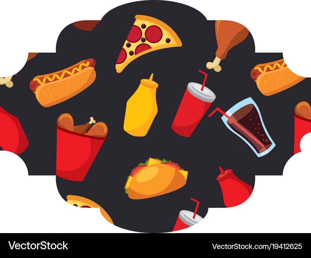 Frame with fast food pattern background Vector Image