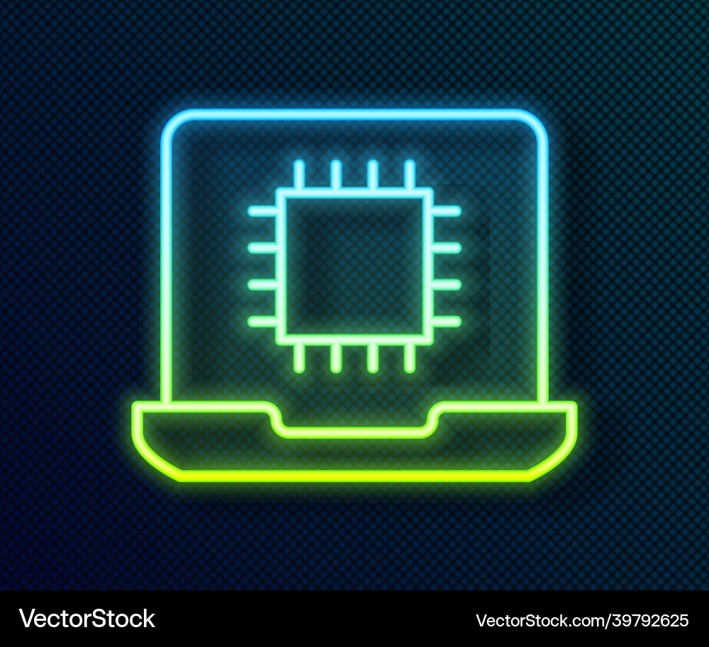Glowing neon line computer processor Glowing neon line computer processor vector image
