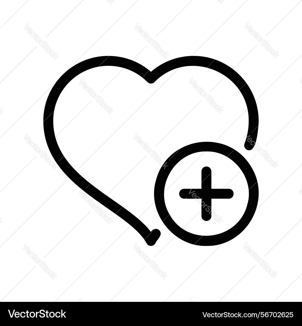 Heart icon with a plus sign symbolizing adding Heart icon with a plus sign symbolizing adding vector image