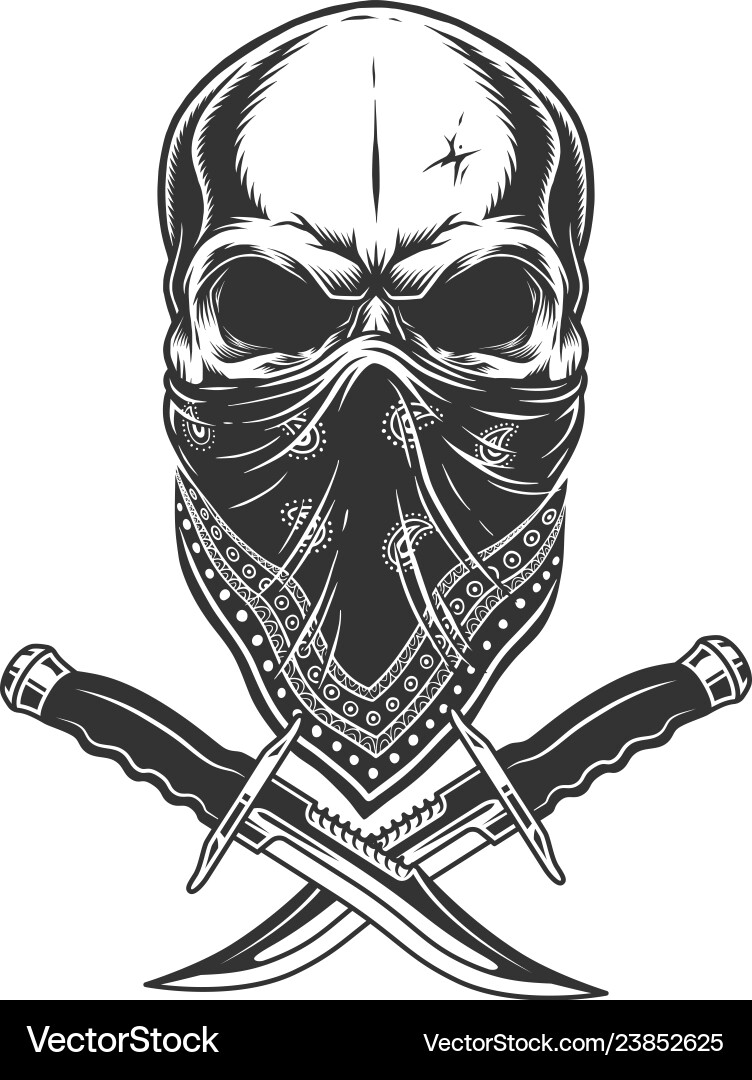 Monochrome Skull with Bandana & Knives vector image