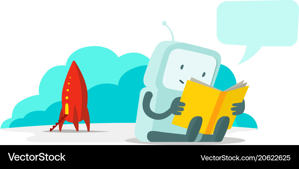 Robot Reading on Rocket vector image
